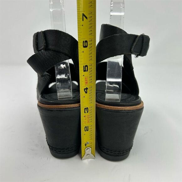 Sorel Women's Black Leather Ankle Strap Buckle Wedge Sandals Size 8 - Picture 8 of 11